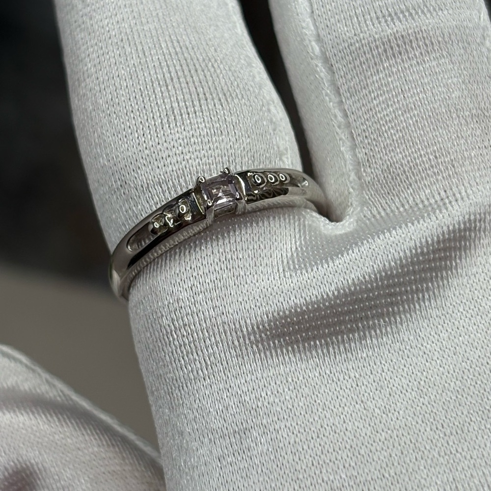 Sterling Silver Amethyst & Zircon Ring Size 10.5 – White Gold Plated